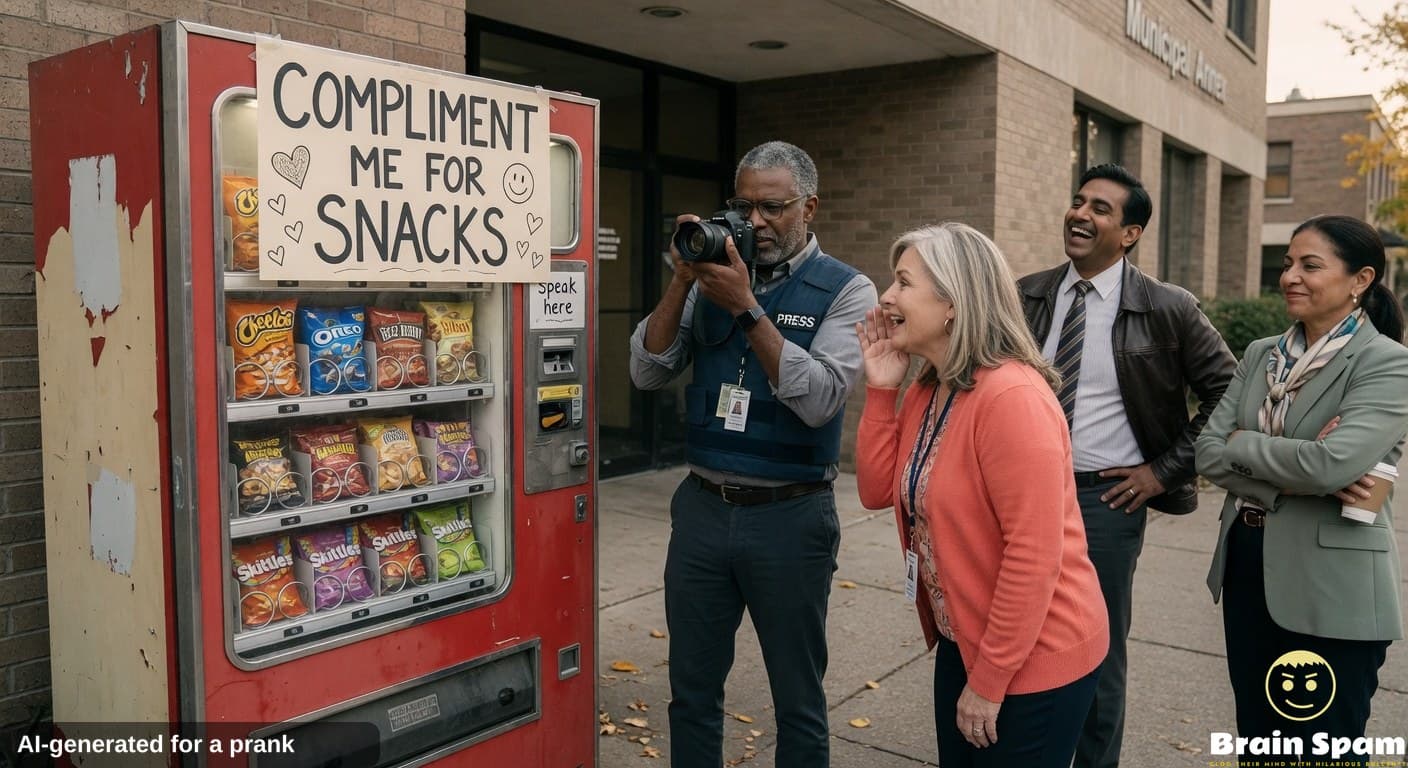 Dennis Quayle Jr documents vending machine that dispenses snacks only after compliments